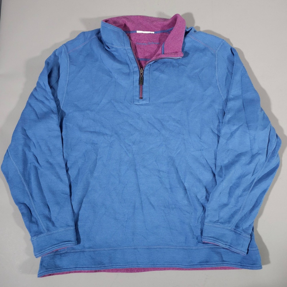 Tommy Bahama Quarter Zip Pullover Mens XXL Blue Purple Reversible Cotton‎ Tencel